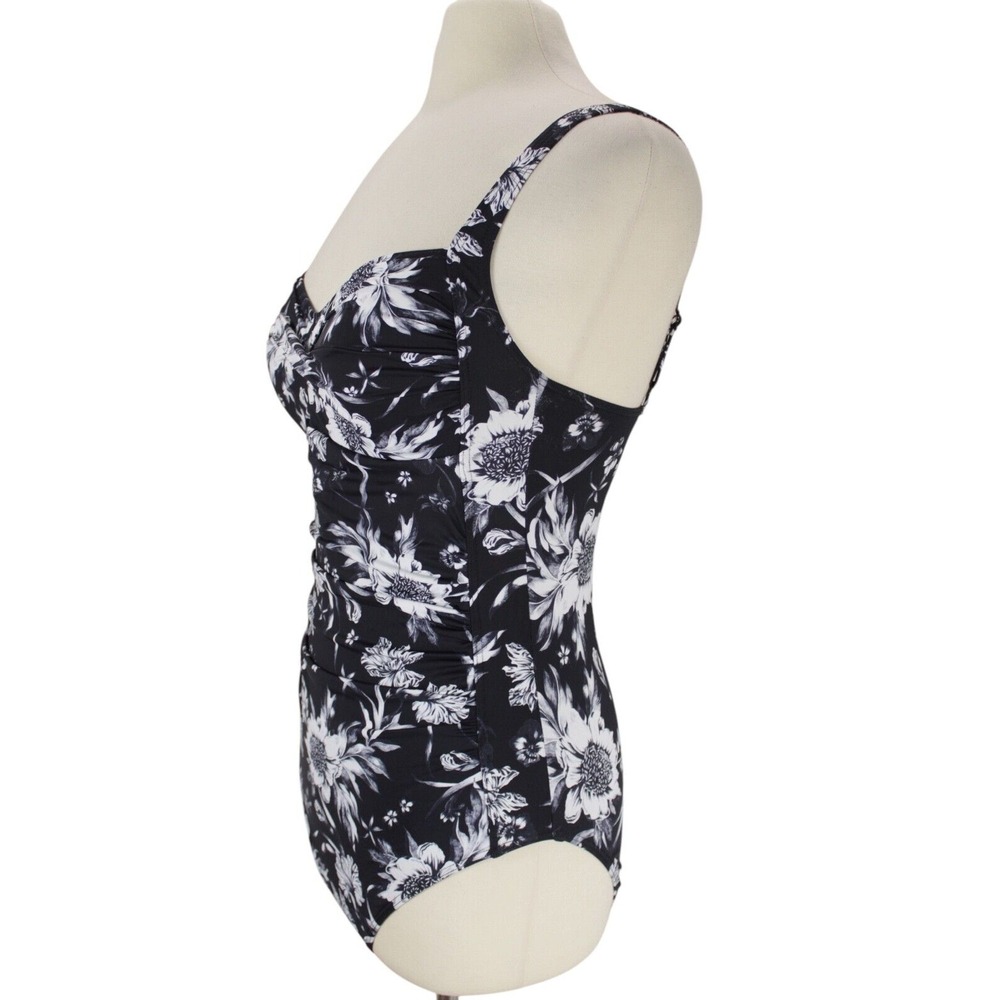 Nip Tuck Slimming Swimsuit size 10 Black Floral Runched Bandeau One Piece - Picture 3 of 16